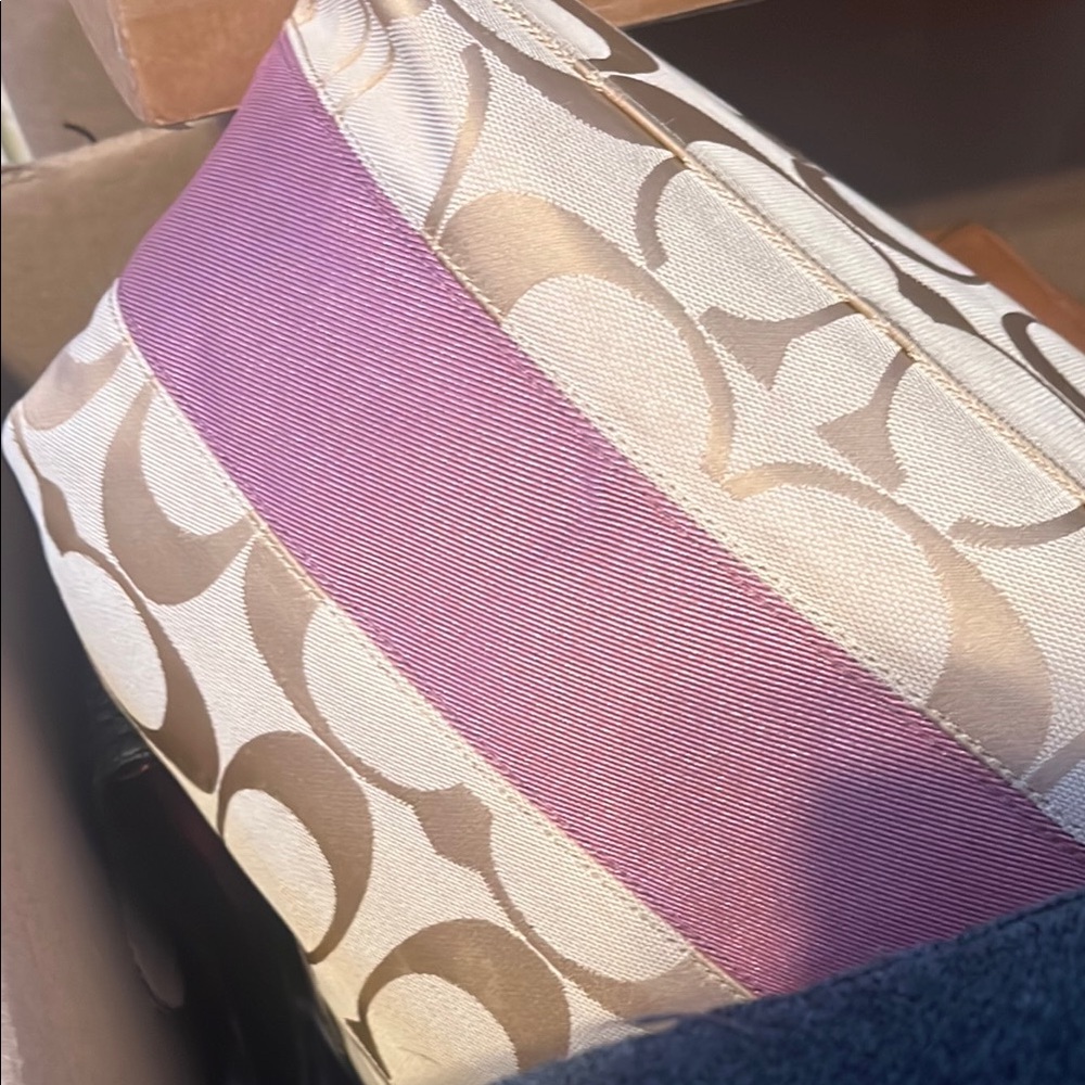 Designer Beige and Purple Handbag
